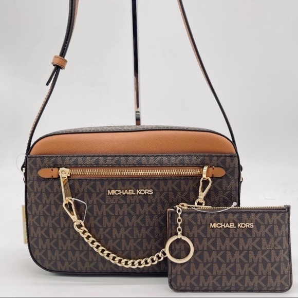 Michael Kors Large EW Zip Chain Xbody Bag & Coinpouch w ID Brown - Picture 1 of 11